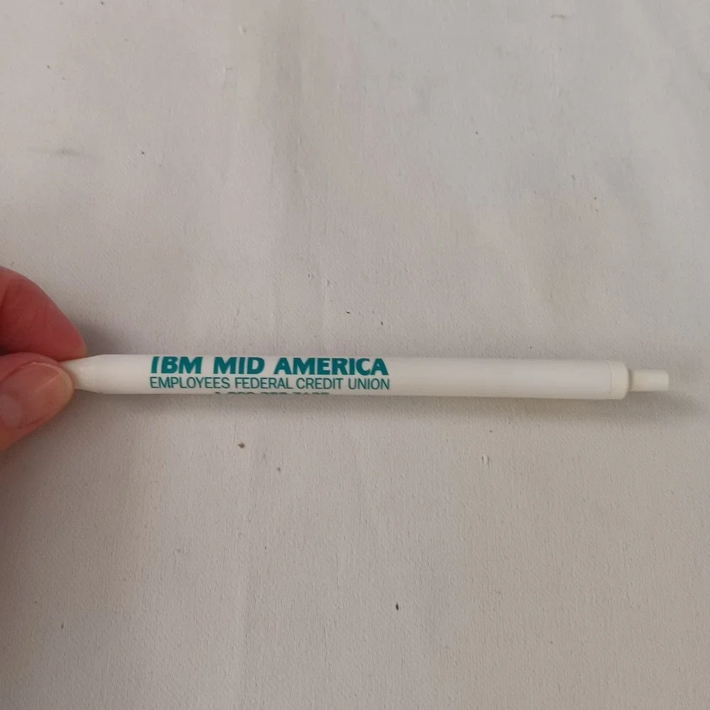 IBM Mid America Employees Federal Credit Union Ballpoint Pen White Vintage Promo